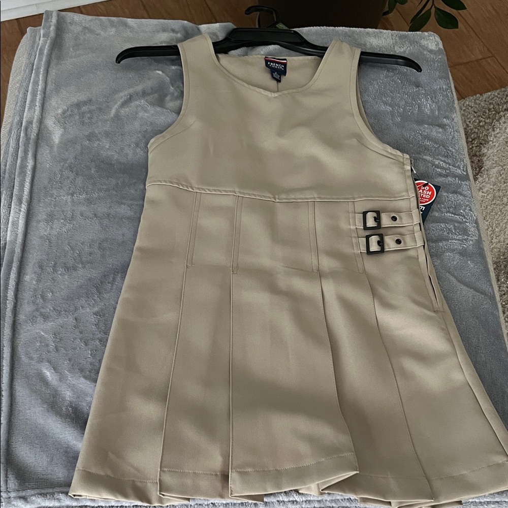 French Toast Tan Kids Dress with Buckle Details